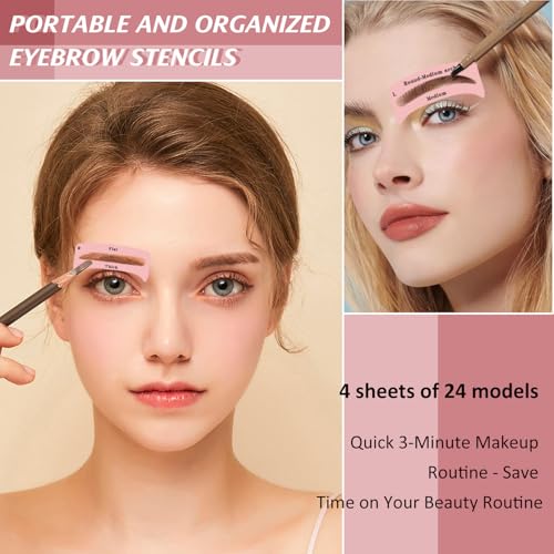 Image of TORMEN 48 PCS Eyebrow Stencil Kit for Women 24 Styles Brow Stencil toolBrow Shaping Templates with Strap Makeup Skin-Friendly Shaper Beginners Pros