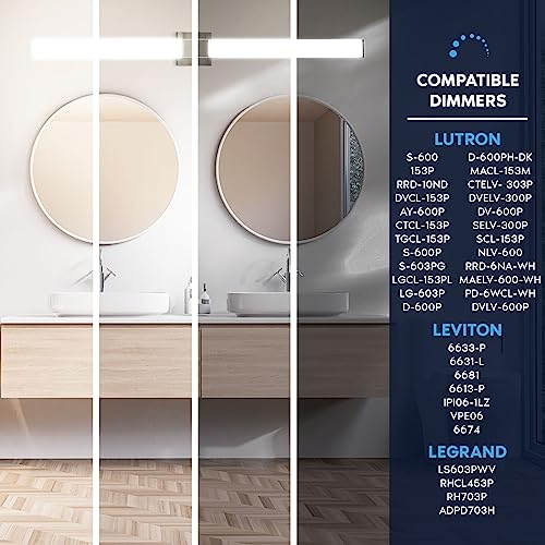 Image of LUXRITE LED Bathroom Vanity Light Fixtures Square 48 Inch Brushed Nickel 5 CCT 2700K-5000K Selectable Over Mirror Vanity Lights Modern Wall Light Bar 38W 2800 Lumens CRI 90 Dimmable Damp Rated ETL