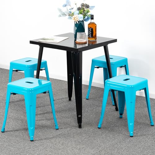 Image of 18 Inch Metal Stools Set of 4, Stackable for Indoor Outdoor, Teal Blue