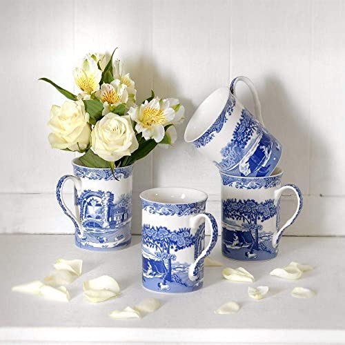 Spode Blue Italian Large Mugs | Set Of 4 | 340Ml / 12-Ounces | Cup For Coffee, Tea, And Other Beverages | Blue/White | Made Of Porcelain | Dishwasher Safe #TOP2