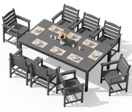 Image of SERWALL Outdoor Dining Set, 9 Piece HDPE Patio Dining Set, Gray