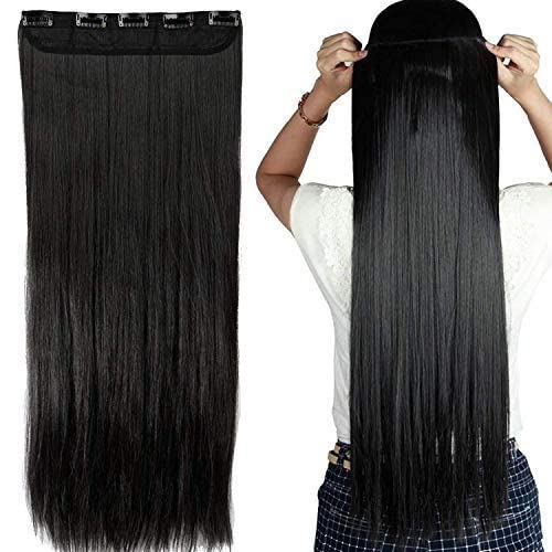 Image of Wynk Mavens straight black hair extension beautiful quality clip and go look
