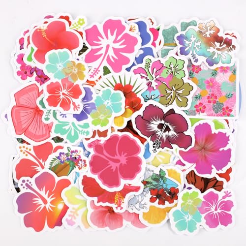 Lot de 60 autocollants hibiscus imperméables, esthétiques et colorés en vinyle pour scrapbooking et accessoires