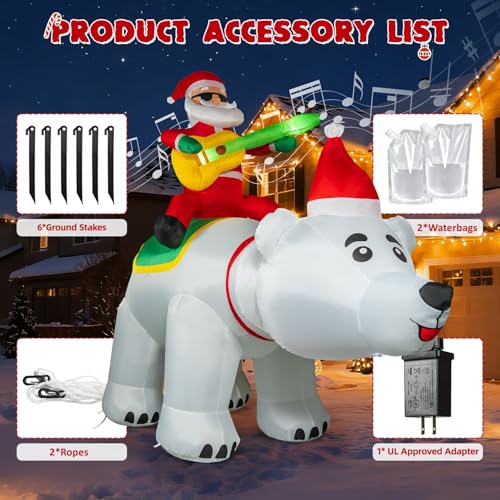 Ours gonflable de Noël 1,5m avec musique et lumière LED pour décoration extérieure - 8