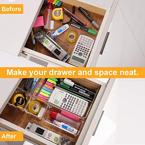 Image of Regalo Desk Drawer Organizer Trays Various Size Bathroom Drawer Tray Dividers Plastic Vanity Organizers Storage Bins for Makeup Dresser Kitchen Office (Clear) (4PC, Black)