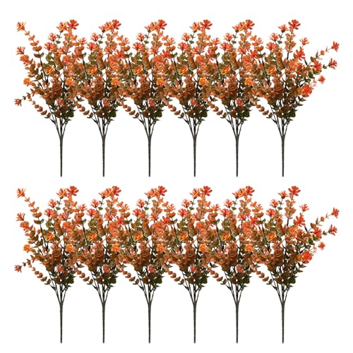 Fluxioxtna Juego de 12 ramas artificiales de hojas de otoño, tallos de eucalipto, centros de mesa y decoración de temporada