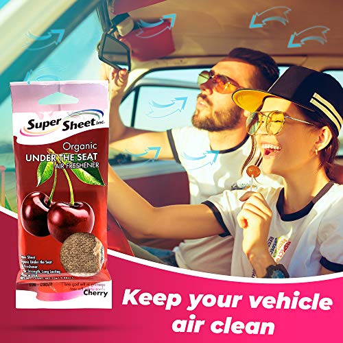 Image of Super Sheet, Organic Under the Seat Car Air Freshener, Long Lasting Fragrance, Cherry Scent, 3 Pack