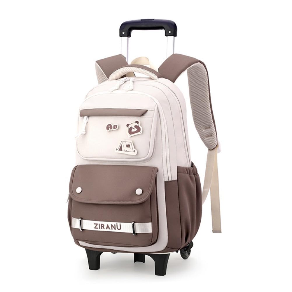 EKUIZAI Brown Rolling Backpack for Boys Kids Trolley Backpack with Wheels Rolling School Bags for Teen Girls