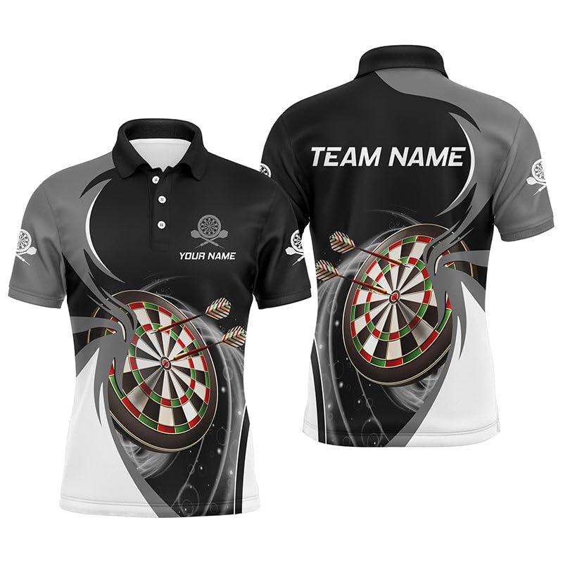 Personalisierte Graue und Schwarze Darts Polo & Quarter-Zip Bluse – Individuelles Shirt für Herren & Damen – Trikots L1075