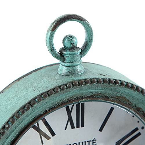 Nikky Home Antique Table Clock Silent Non-Ticking, Shelf Desk Top Clock Battery Operated Rustic Distressed Design, Shabby Chic Home Decor For Fireplace Mantel, Desktop, Countertop- Green #TOP5