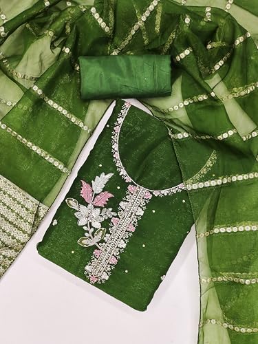 Image of Women's Shimmer Silk Embroidery Work Unstitched Dress Material