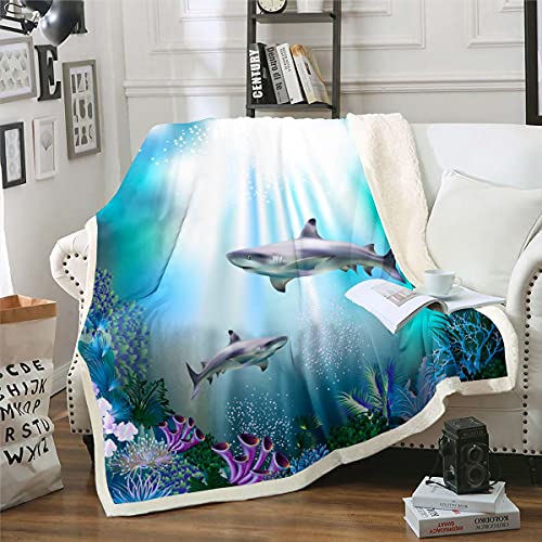 Couverture polaire algues de corail lit enfant peluche requin 3D - 2