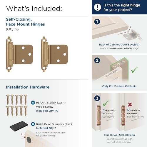 Amerock BPR7630CZ | Reverse Bevel Face Frame Cabinet Hinge | Variable Overlay Self Closing Face Mount | Champagne Bronze | Kitchen Cabinet Door Hinge | 1 Pair/2 Pack | Functional Hardware by Amerock - Image 2