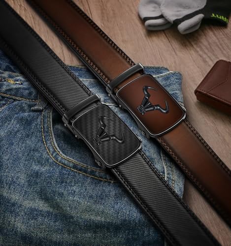 Image of BULLIANT Men belt 2Pack,Leather Ratchet Belt for Gift Men Dress Casual Jeans 1 3 /8 inch,Cut for Fit