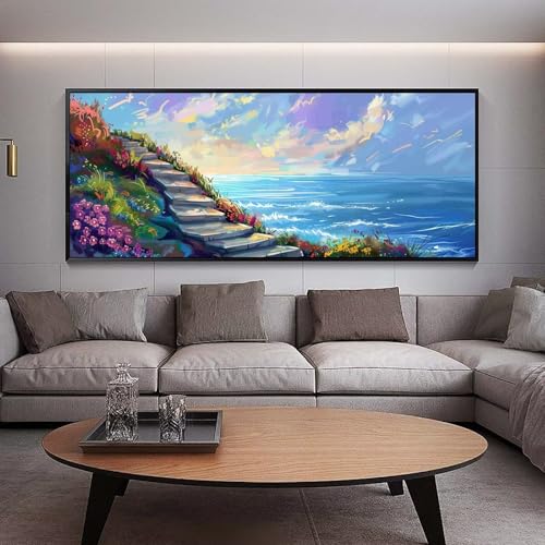 Peinture diamant adulte grand format mer pour salon cosy