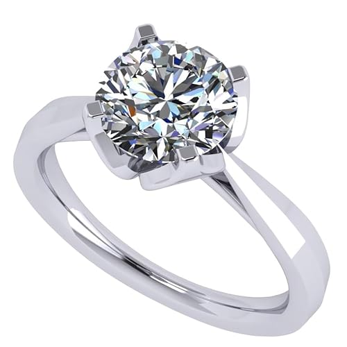 NANA Jewels Heart & Soul Silver 8.0mm (2ct) Round Cut Zirconia Solitaire Engagement Ring - Platinum Plated - Size 5.5