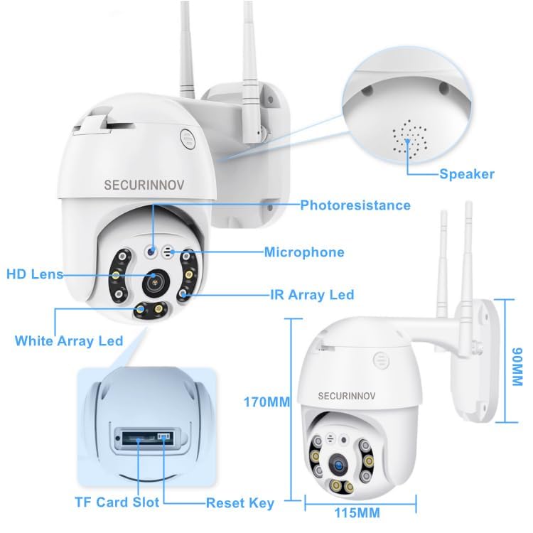 Image of securinnov 5MP WiFi Outdoor PTZ Security Camera | 360 View | Full HD | Color Night Vision | Motion Detection | Two Way Audio | Wireless CCTV Camera for Home with Mobile App V380 Pro