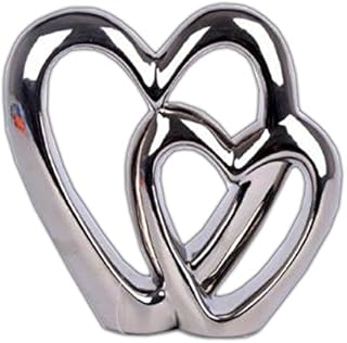 BARGAINS-GALORE NEW DOUBLE HEART SILVER CHROME ORNAMENT FREE STANDING TABLE TOP VALENTINE LOVE WEDDING GIFT DECORATION DECORATIVE FIGURINE | GIFT FOR FRIENDS & FAMILY