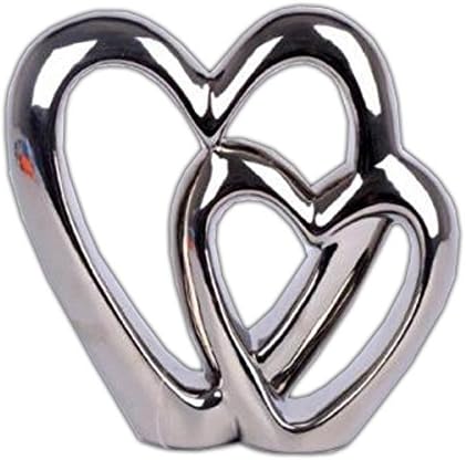 BARGAINS-GALORE NEW DOUBLE HEART SILVER CHROME ORNAMENT FREE STANDING TABLE TOP VALENTINE LOVE WEDDING GIFT DECORATION DECORATIVE FIGURINE | GIFT FOR FRIENDS & FAMILY