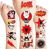 8 Sheets (96PCS) Rock N Roll Tattoos Temporary Rock Themed Birthday Party Decorations Supplies Party Favors Tattoo Stickers For Kids Boys Girls Gifts Classroom School Prizes Rewards