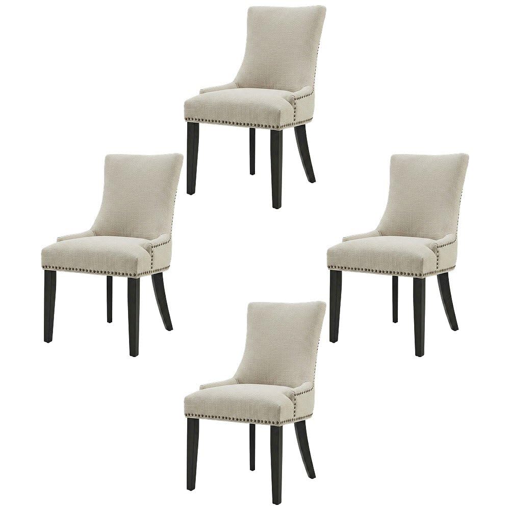 Fabric-Upholstered Dining Chairs Set of 4 with Arms by Furnifact – Polyester, Beige, Pack of 4