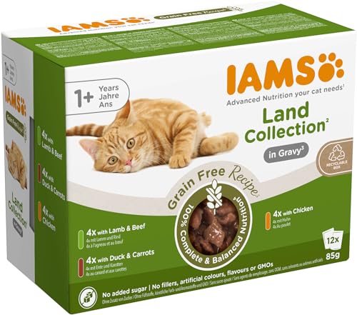 IAMS Delights Land Collection Katzenfutter Nass getreidefrei, 12 x 85 g