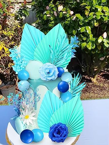 JeVenis Blue Rose Cake Decoration Blue Leaves Boho Cake Decoration Balls Disco Balls Cake Topper for Birthday Wedding Bridal Shower Baby Shower