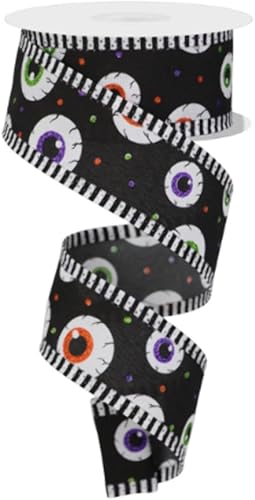 Cinta con alambre a rayas de globo ocular de Halloween de 1.5 x 10 yardas - Artesanía y decoración espeluznantes  TCT Crafts I RGA8832