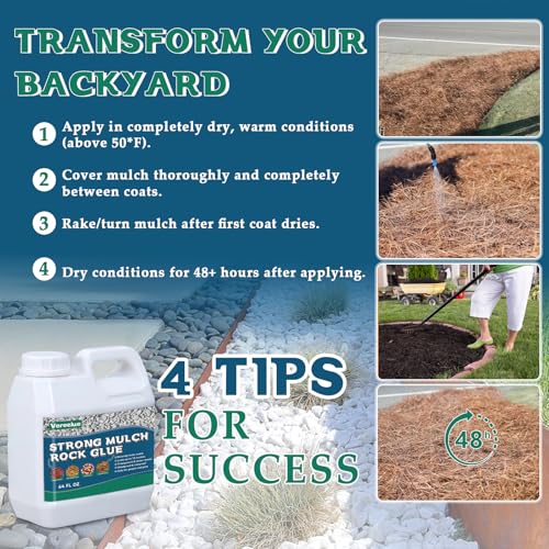 Image of Mulch Gravel Glue for Landscaping 64 Oz - Fast-Drying Rock Pea Glue, Waterproof Gravel Binder, Clear Adhesive for Rocks, Mulch, Pebbles, Rubber Outdoor Landscaping, Non-Toxic and Pet-Friendly