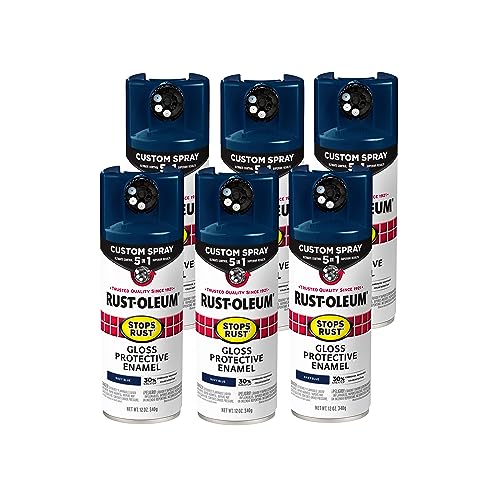 Image of Rust-Oleum Stops Rust Custom 5-in-1 Spray Paint, Gloss Navy Blue | Rust Preventive Protective Enamel, Multi Surface (Metal, Wood and More), Adjustable Dial for Better Control, Fast Dry, 6 Pack