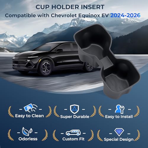 Image of Center Console Cup Holder Inserts for Chevrolet Equinox EV 2026 2025 2024 (Not for Gas), Interior Accessories TPE Car Cup Holders Covers Protector for Chevy Equinox EV 2024-2026, Black