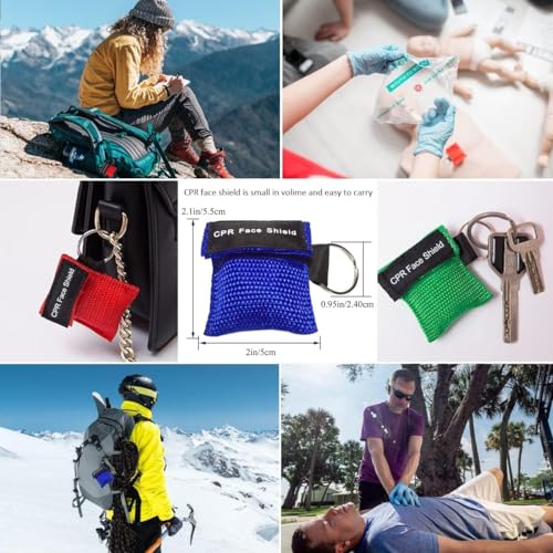 Image of Set of 50 CPR Mask& Red Bag, CPR Shield Mask Key Chain Ring, CPR Keychain with One-Way Valve Breathing Barrier for First Aid or AED Training