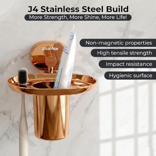 Image of Plantex J4 Stainless Steel Toothbrush Holder for Bathroom /Toothbrush Stand for Bathroom /Tumbler Holder /Bathroom Accessories (PVD Rose Gold Finish) Onix
