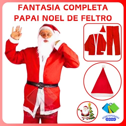 Roupa Completa Papai Noel Festas Eventos Natal Natalino de Feltro Tam Único com 5 Peças Fantasia