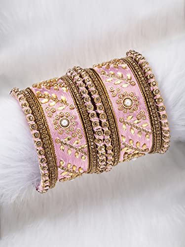 Image of Peora Silk Thread Matching Floral Bangle Set Bridal Chuda Chura Jewellery for Women Girls Navratri Gift Size 2.8 inch