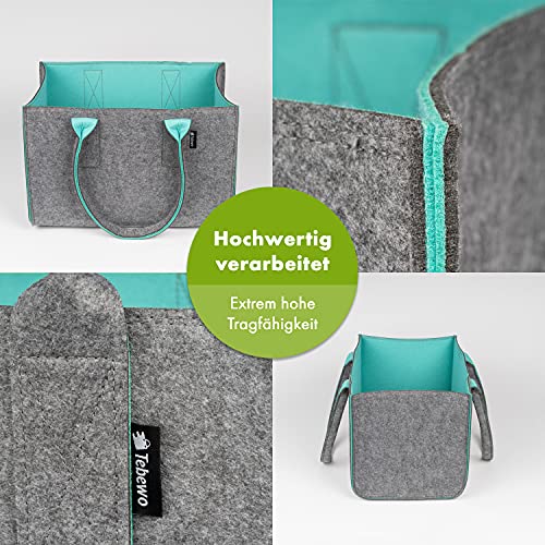 Tebewo Grote vilten boodschappentas met handvat, boodschappenmand, ook als opvouwbare tas voor open haard-hout; veelzijdige draagtas, voor het opbergen van speelgoed, kleur grijs - Image 7