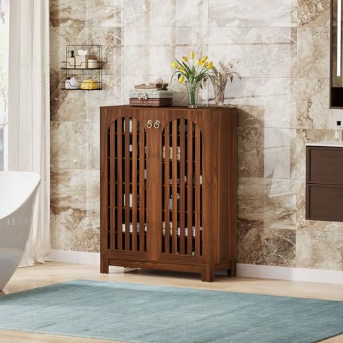 Image of Tribesigns Shoe Storage Cabinet with Louvered Doors, 6-Tier Shoe Storage with Adjustable Shelves, Wood Shoe Rack Organizer for Entryway, Living Room, Walnut