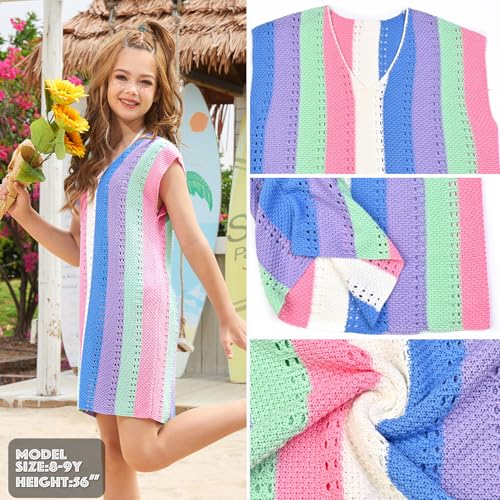 Image of CHILDRENSTAR Girls Knit Swimsuit Cover ups Summer Beach Bathing Suit Coverups Colorblock V Neck Cami Dresses for Kids