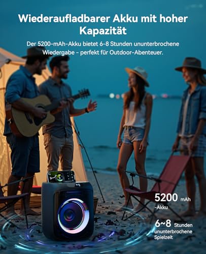 Karaoke Maschine mit 2 Mikrofonen Tragbare PA Anlage mit Fernbedienung Karaoke Box mit LED-Lichtern, Bluetooth Musikbox, FM Radio, TWS, TF/USB/AUX für Indoor/Outdoor Party