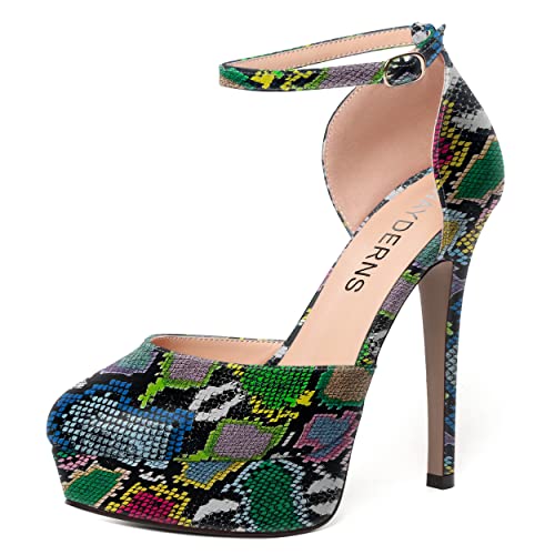 WAYDERNS Womens Dress Round Toe Evening Ankle Strap Platform Patent Buckle Stiletto High Heel Pumps Shoes 5 Inch
