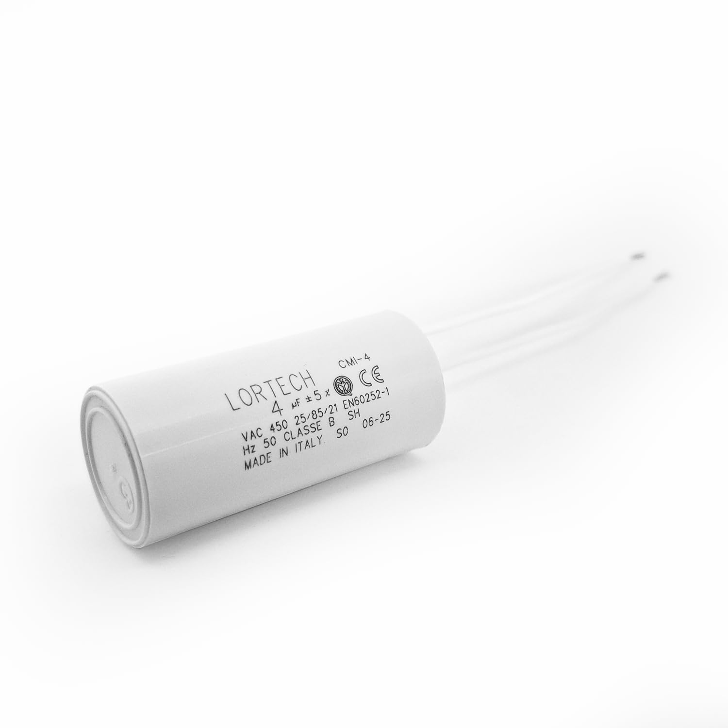 Condensatore Per Tapparelle Bubendorff 4µF A Fili - Cilindrico In Metallo, MECO5FILS, Diametro 25mm, Lunghezza 56mm, Ricambio Originale