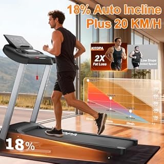 KITOPA Foldable Treadmill with Auto Incline 18%, 20 km/H Treadmills for Home Gym, 7HP Quiet Motor, APP & Heart Rate, LED Display Running Machines for Heavy People 180KG
