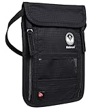 RFID Blocking Stash Neck Wallet, Passport Holder Travel Pouch for Women Men - Black