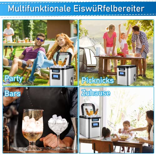 Cecaylie Eiswürfelmaschine Edelstahl 12 kg 24 h Eiswürfelbereiter 150W Ice Cube Maker, 3 Würfelgrößen Zubereitung in 6… – Bild 7