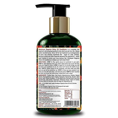 Image of Himalayan Organics Onion Oil Conditioner With Vitamin E | Extract Of Bhringraj & Moroccan Argan Oil | Improve Hair Health | Hairloss Control & Accelerate Hair Growth - 300ml