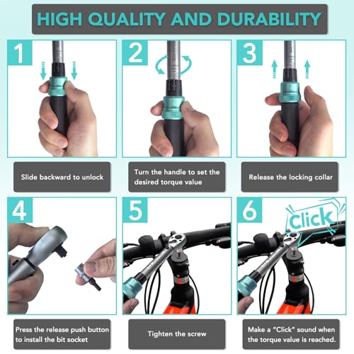 Image of BLUEMARS 14PCS Bicycle Torque Wrench Set 1-25 Nm, 1 /4 Inch Drive Click Torque Wrench Set with Dual Direction Adjustable 72 Tooth for Road and Mountain Bike and Motorcycle Maintenance