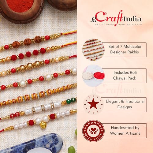 Image of eCraftIndia Beautiful Pastel Green and Purple Color Designer Rakhi for Brother | Raksha Bandhan Rakhi with Roli