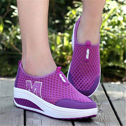 SAGUARO Ladies Toning Rocker Shoes Womens Mesh Slip On Wedges Tennis Platform Walking Sneakers, Purple - Thumbnail 7