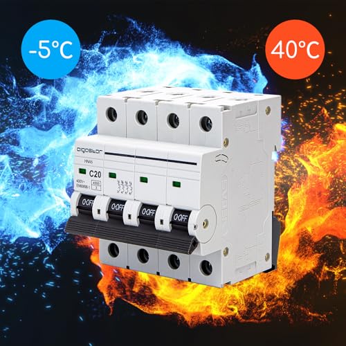 Aigostar Automatische Sicherungsleitung Leitungsschutzschalter 4P, 20A, 6kA, 74.5mm x 71mm x 81mm, Weiß