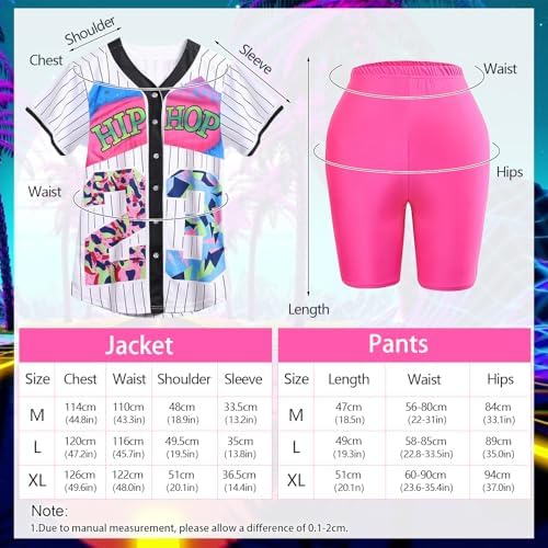 BITOYO Deguisement Annee 80 90 Femme Maillot Baseball Unisexe Hip Hop Leggings Yoga Chapeau Seau Lunettes Boucles d'oreilles Collier, Costume et Accessoires Annees 80 pour Carnaval Noël (XL